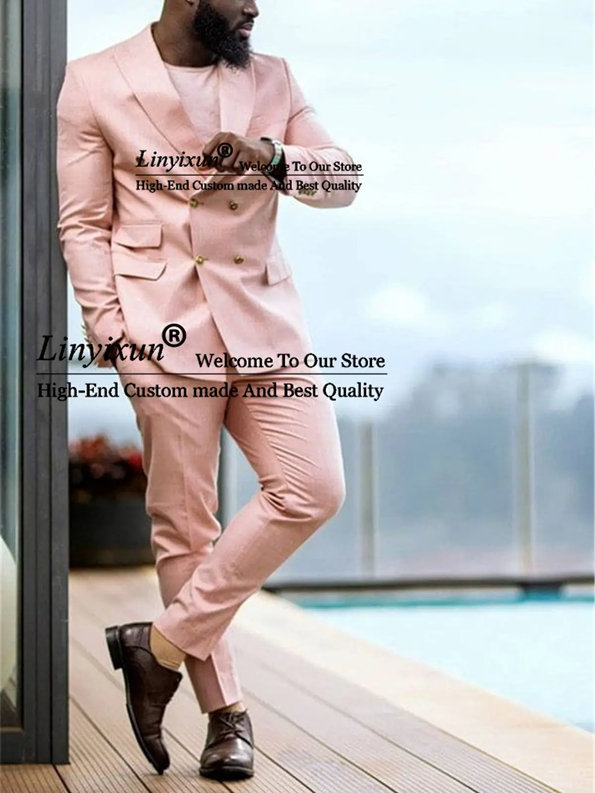 

Handsome Pink Wedding Suits for Men 2 Pieces Sets Male Prom Blazers Slim Fit Groom Tuxedos Formal Groomsmen Terno Masculino