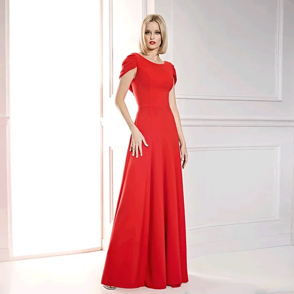 Elegant A-Line Mother of the Bride Dresses Jewel Neck Short Sleeves Wedding Party Gowns Pleat Floor-Length 2024 فساتين السهرة