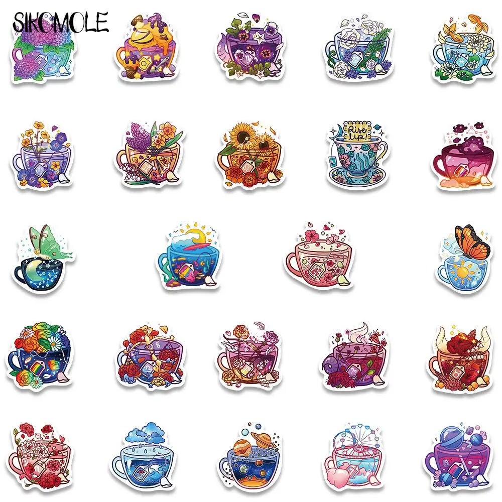 10/49PCS Cartoon tazza colorata fiori adesivi estetici Ins giocattoli fai da te bagagli Skateboard valigia decalcomanie per chitarra adesivo Graffiti