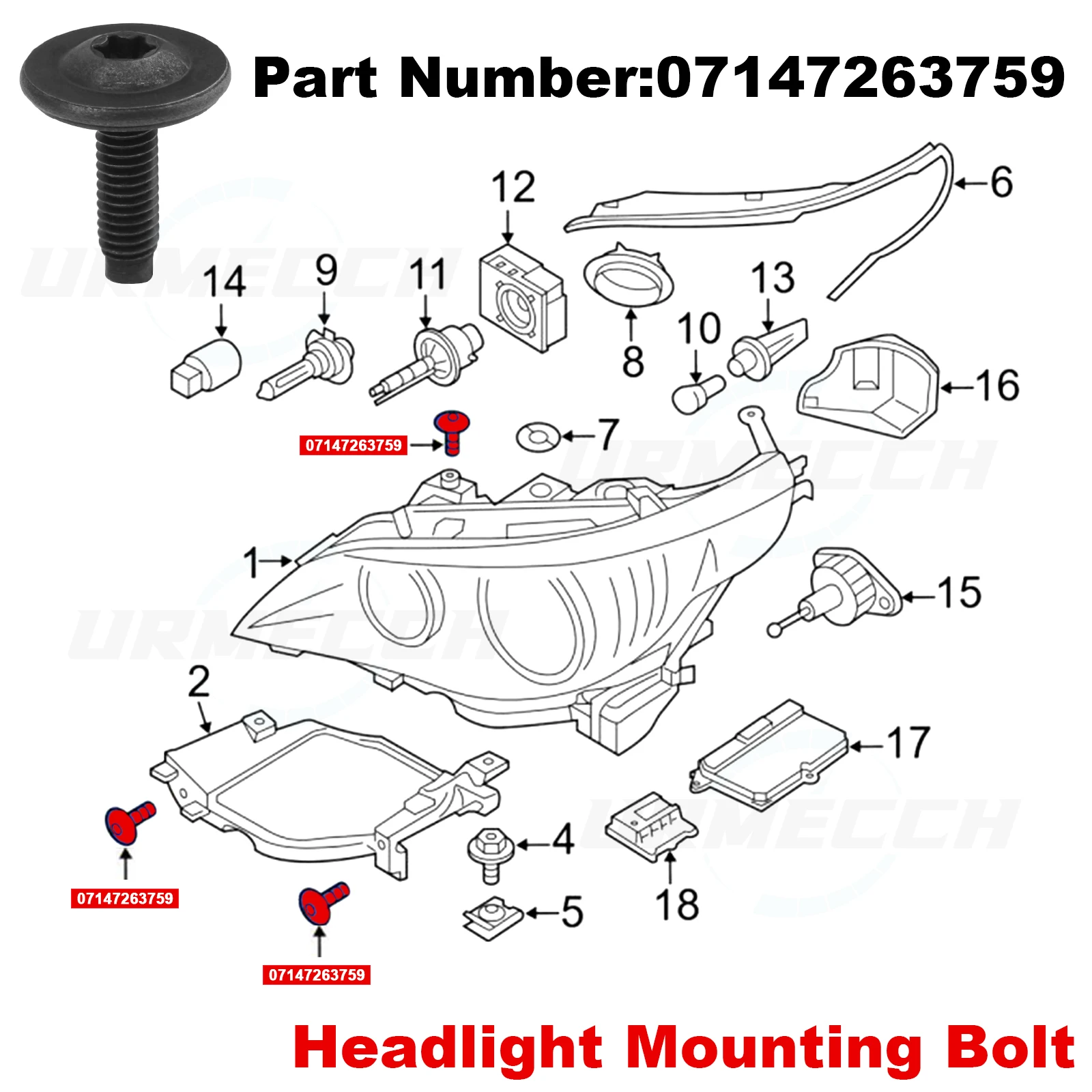 40PCS For BMW 07147263759 Oval Head Screw w/ Washer 2004-2023 Front Bumper Headlight Mounting Bolt Front Bumper Connector Screw