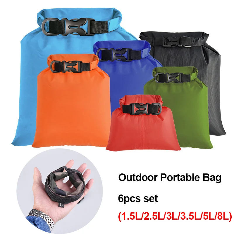 

6Pcs Set Outdoor Waterproof Bag Dry Sack Lightweight Dry Backpack Storage Pouch for Drifting Boating Floating Kayaking Beach