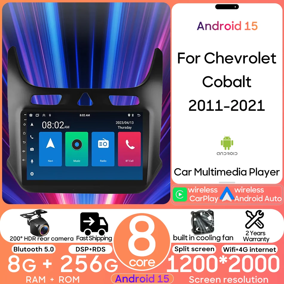 

Android 15 Car Radio Player Multimedia Head Unit For Chevrolet Cobalt 2011 - 2021 Stereo Navigation GPS CarPlay Auto Wifi 2din