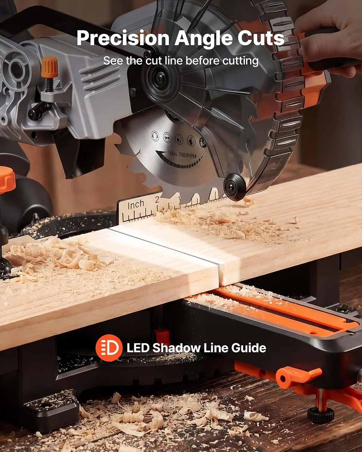 Sliding Compound Miter Saw, 7-1/4 inch Blade, DC 18.5V Cordless Miter Saw, with LED Precision Alignment, Adjustable Angles, Batt
