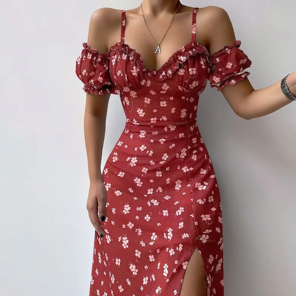 ชุดเดรสลายดอกไม้สำหรับผู้หญิง  - French Vintage Floral Midi Dress บทวิจารณ์และราคา
