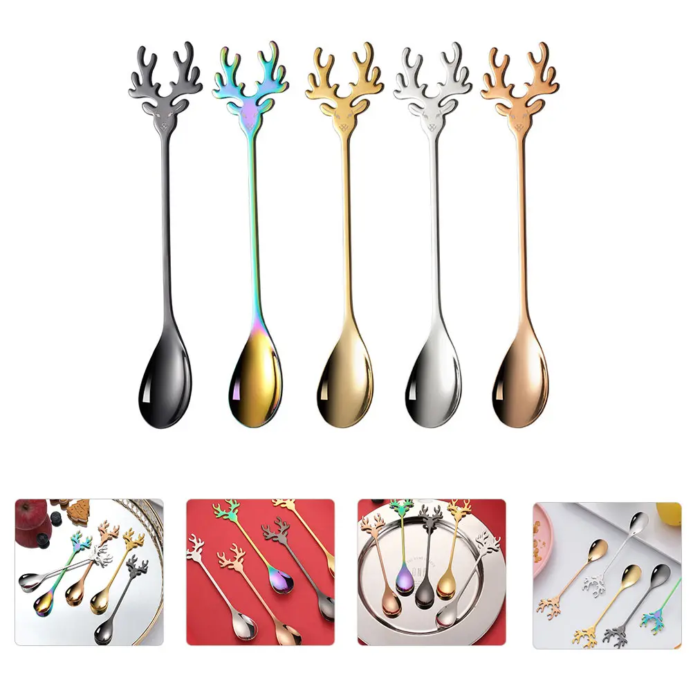 

5pcs Stainless Steel Dessert Scoops Coffee Creative Stirring For Afternoon Tea Parties Household Tableware Kitchen Spoons