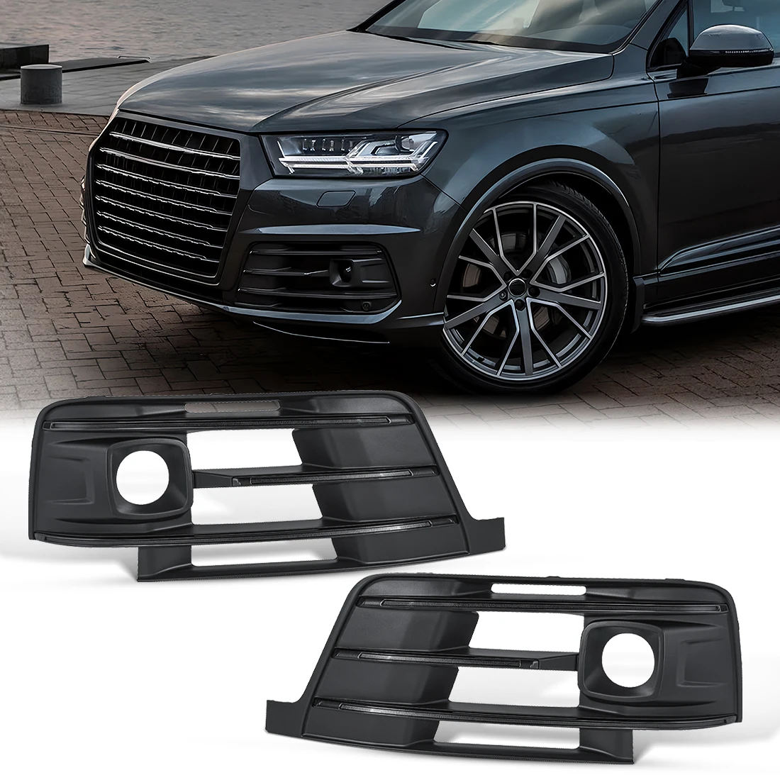 Front Bumper Fog Light Cover For Audi Q7 S-line 4M 2016-2019 Fog Lamp Grille Base Plat Car Accessoires 4M0807681E 4M0807682E