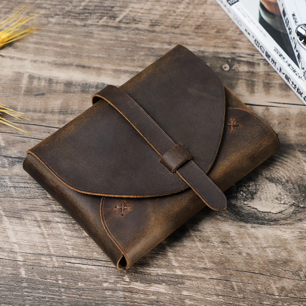 Retro Genuine Leather 100% Handmade Book Cover Carrying Bag Portable Organizer Bible Storage Container Protective Handbag