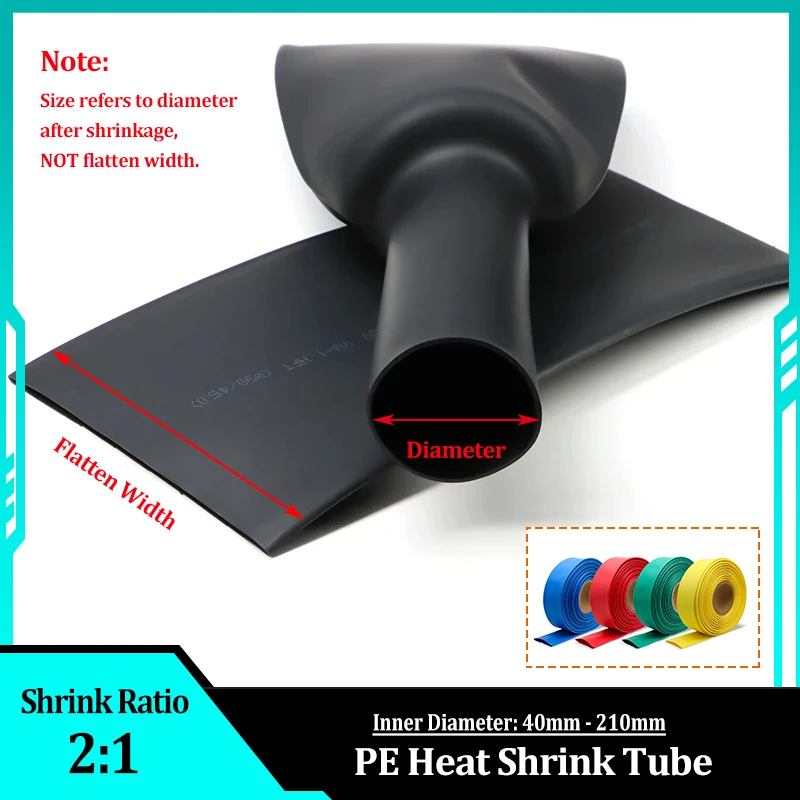 

1/3M Big Size 2:1 Heat Shrink Tube Dia. 40 45 50 60 70 80 90 100 120 150 180 210mm Heat Shrinkable Cable Sleeve Wrap Sheath