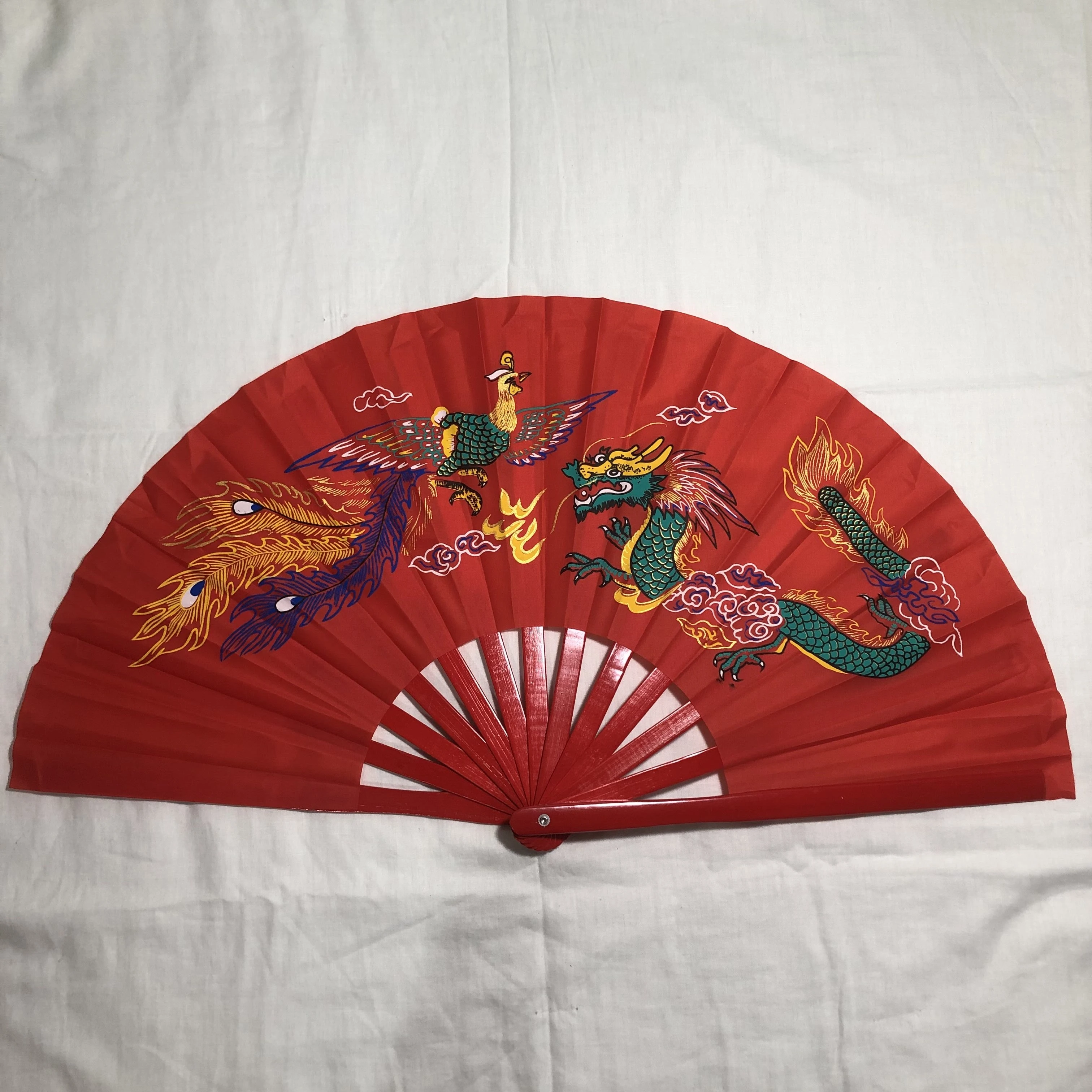 Dragon Phoenix Tai Chi Martial Arts Kung Fu Bamboo Silk Fan Right Hand Wushu Dance Practice Training Bamboo Bone Kung Fu Fan