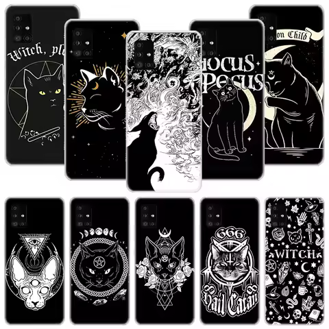 Witch And Cat Colorful Cute Phone Case For Samsung Galaxy A14 A15 A13 A12 A54 A55 A53 A52 A04S A24 A25 A23 A22 A34 A35 A33 A32 A