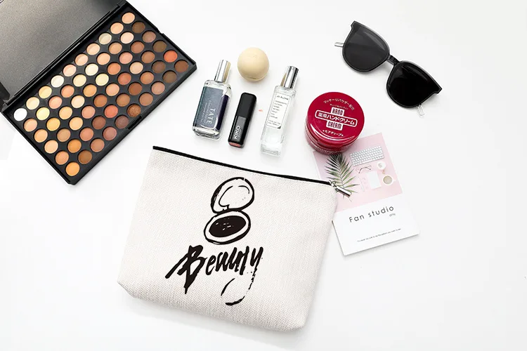 حقيبة مكياج من القطن والكتان المقاوم للماء مع سحاب لتخزين مستحضرات التجميل وحقيبة تخزين أدوات الزينة للسفر من Mystery #4