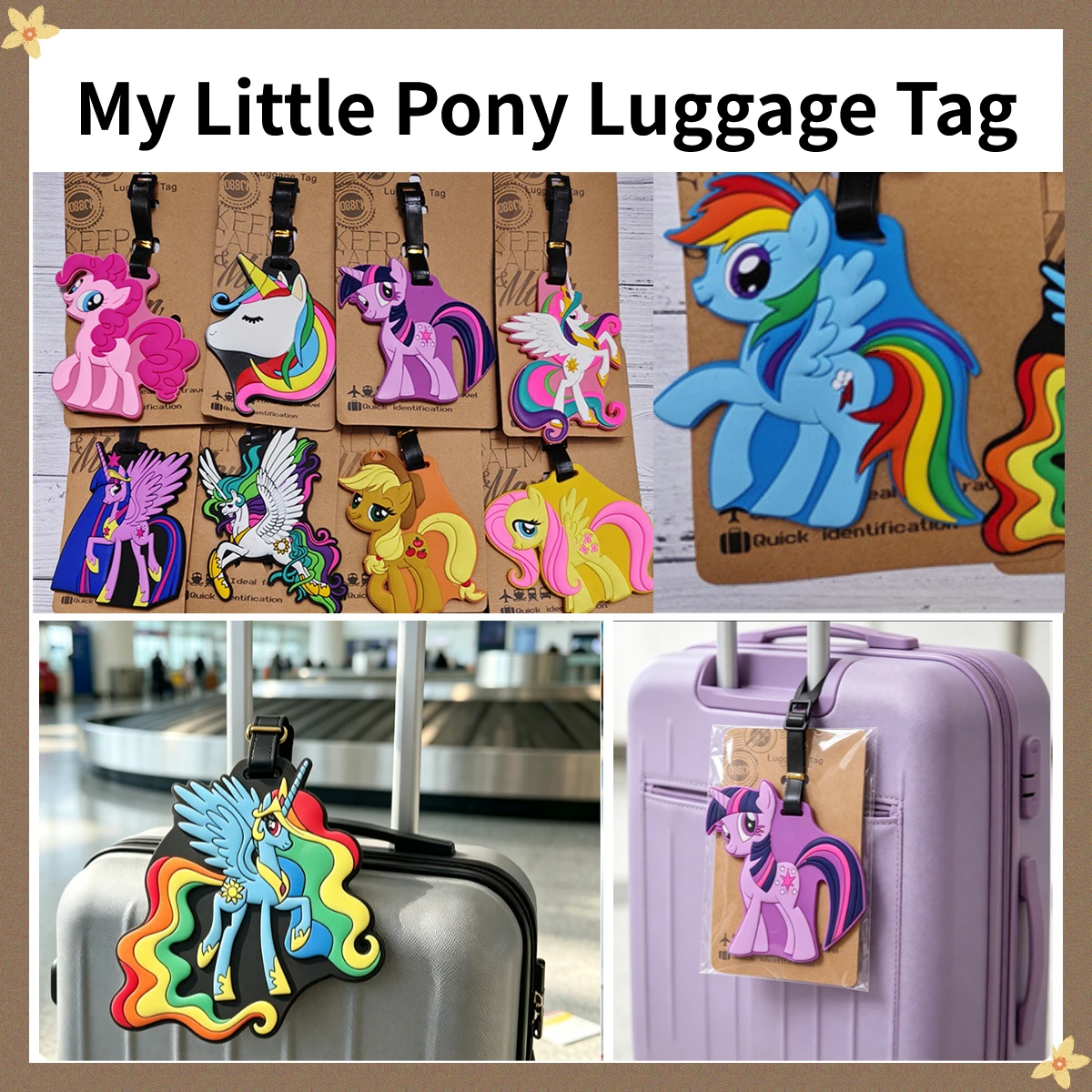 Étiquette de bagage officielle Hasbro My Little Pony en PVC souple, étiquette de valise de dessin animé, identificateur de bagages de voyage, étiquette suspendue pour sac à dos, cadeaux