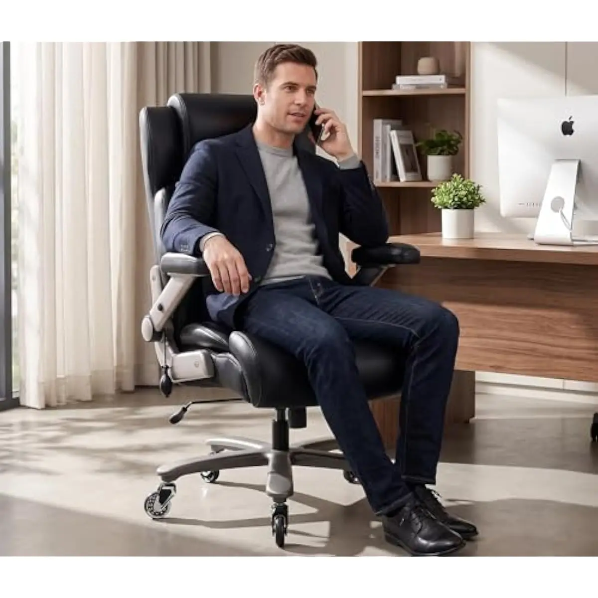 Heavy-duty oversized executive chair with 700lb capacity • premium micro-perforated PU leather upholstery • ergonomic airbag lum