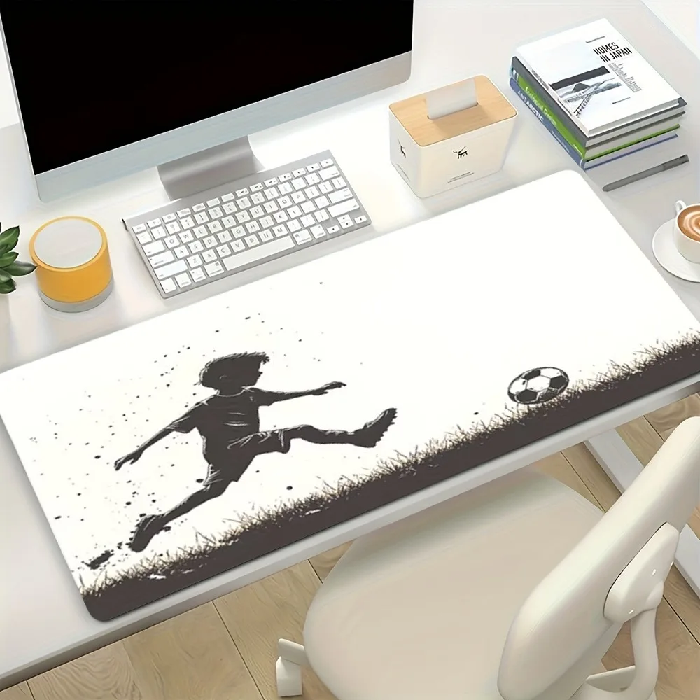Black and white color scheme with a footballing teenager pattern pk control 1 mousepad one piece mouse pad protector escritorio