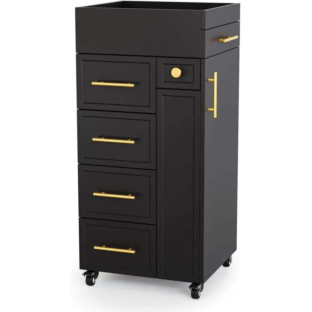 

OmySalon Salon Trolley Cart, Hair Styling Station with 5 Drawers, 3 Tool Holders & Adjustable Shelf, Mobile Storage Cabinet Util