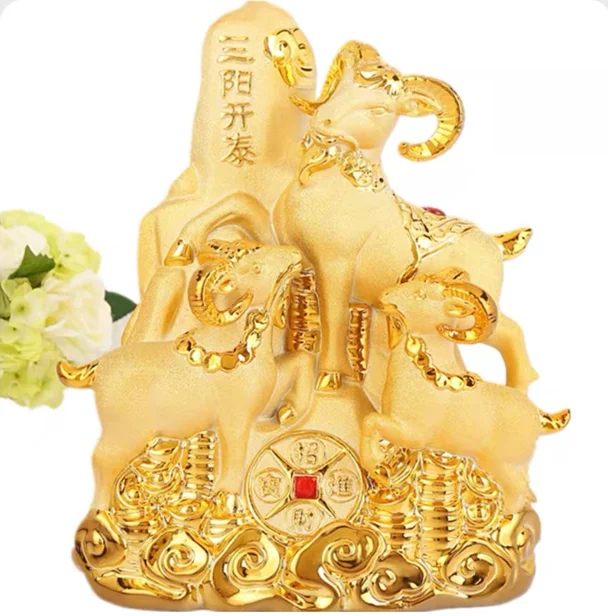 bring wealth money business good luck golden SAN YANG KAI TAI statue Large 2022 home Company lobby shop efficacious Talisman