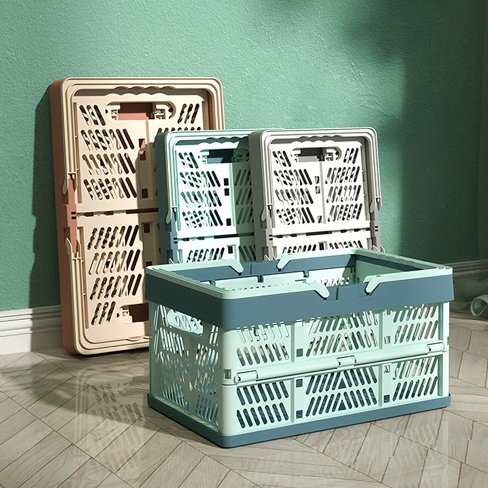صندوق تخزين بلاستيكي قابل للطي، صندوق بمقبض قابل للتكديس، سلال تخزين كبيرة لغرفة المعيشة في المطبخ وتنظيم سطح المكتب