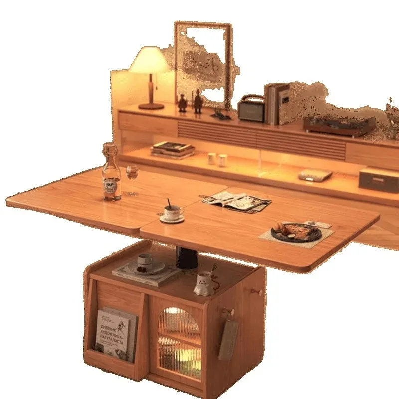 

Movable folding, mobile cart small apartment can lift tea table dual-purpose