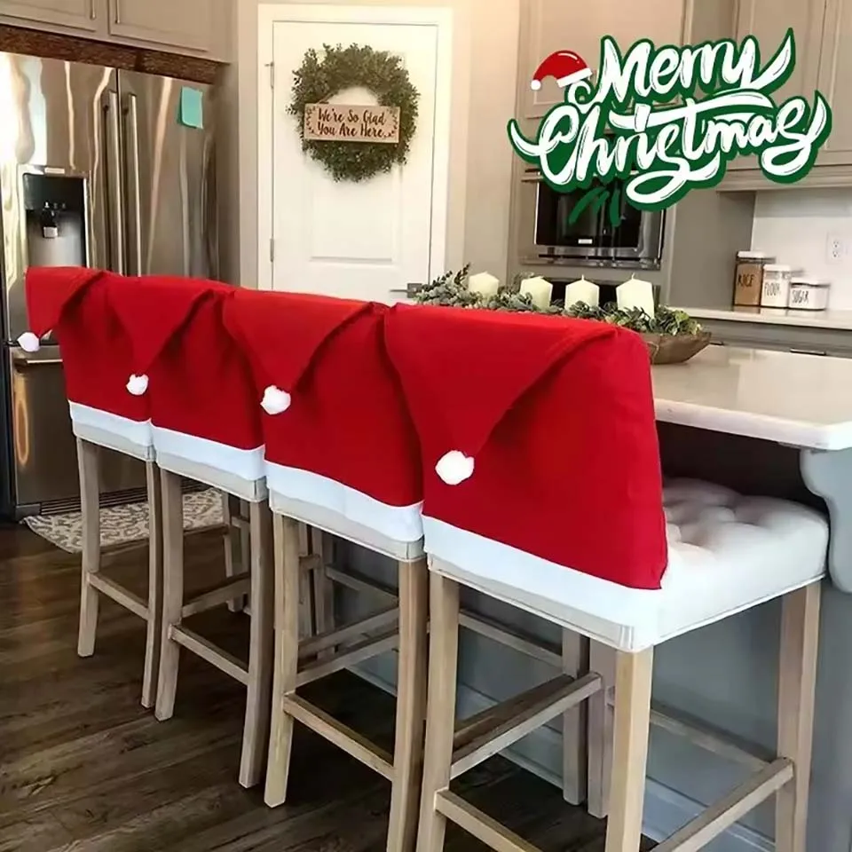 3/6PCS Christmas Chair Cover Red Non-Woven Soft Santa Claus Hat Chair Cover Kitchen Dining Comfortable Seats Cover Party Decor ﻿