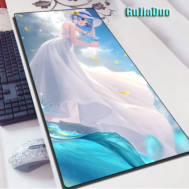 400x900 Extra Large Anime Blue Hair Girl Mouse Pad Computer Table Desk Mat XXL Non-slip Comic Mousepad Gaming Accessories Kawaii