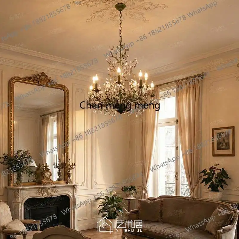 

French retro living room chandelier American pastoral creative Bordeaux red crystal candle lamp