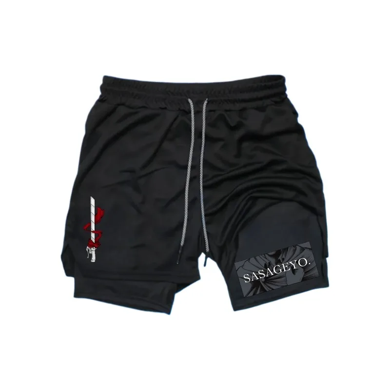 

Мужские летние шорты 2-в-1 для спорта и тренировок, с карманом для телефона, быстросохнущие, дышащие, двухслойные, многофункциональные