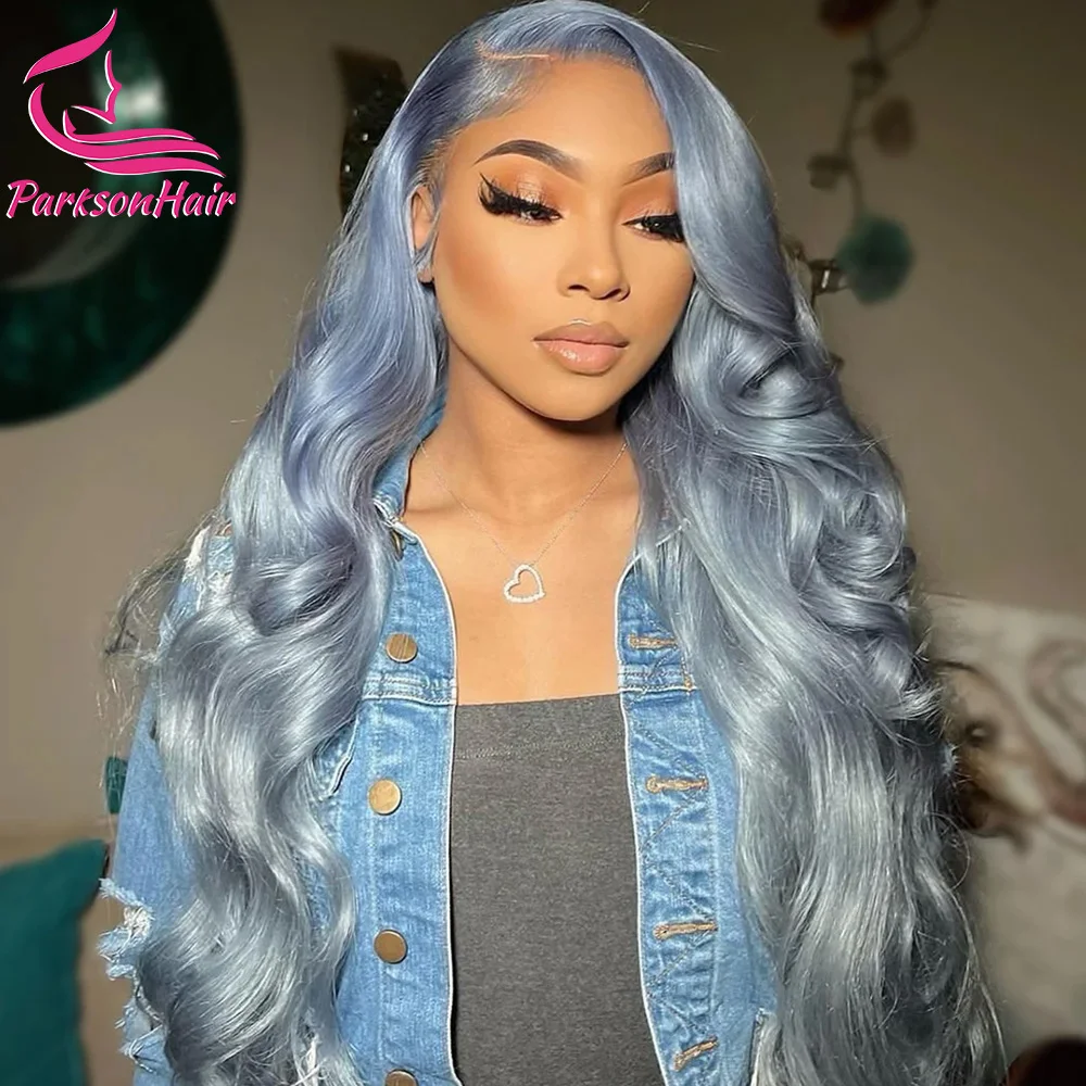 Transparent 13*4 13*6  Lace Frontal Wig Brazilian Body Wave Pre Plucked Silver Grey Lace Front Colored Human Hair Wigs For Women