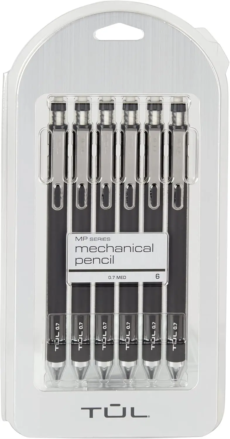 

6-Pack Mechanical Pencils with 0.7mm Fine Tip, Eraser, and Comfort Grip for Smooth Writing