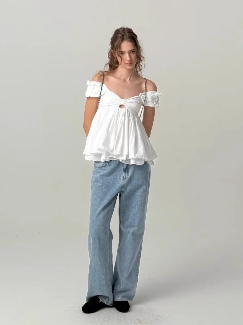 

Barnnet Knot One oulder Design Layered irt Women ort Top Sweet Sle Fly Sve No Brand Registered Trademark