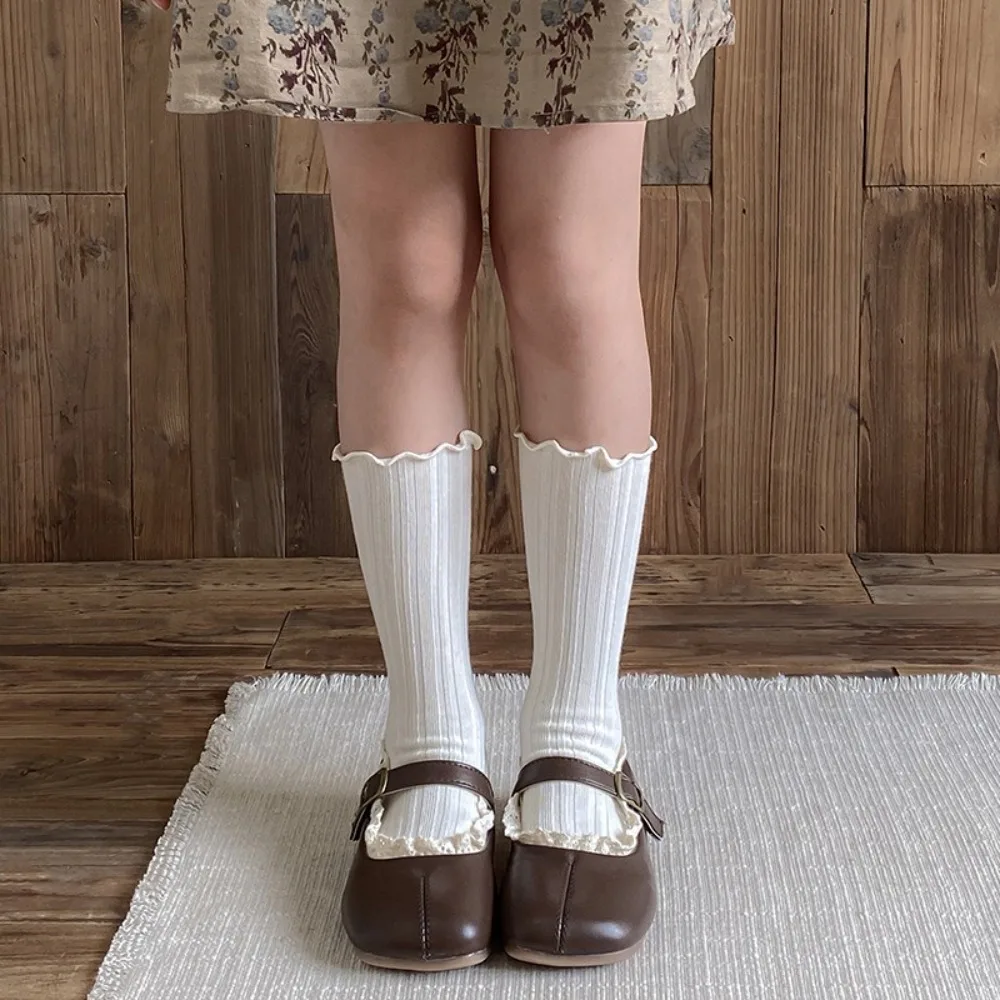 

New Fashion Cotton Baby Girls Socks Solid Color Lace Flower Stockings Ruffle Kids Knee High Socks Baby Girls Toddlers