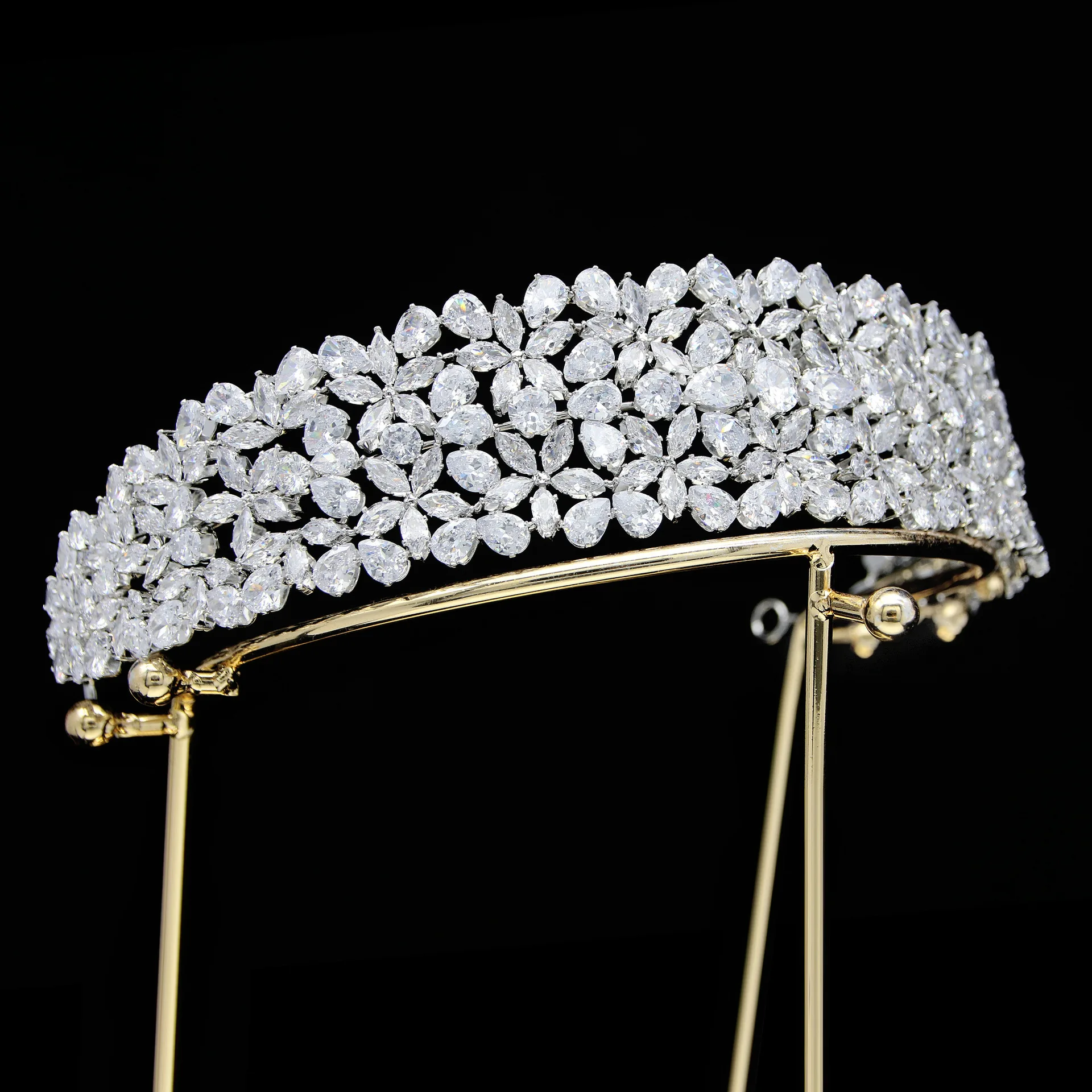 Zirkonia Bruids Tiara Kroon Voor Bruiloft Hoofdtooi Luxe Koningin Kronen Voor Bruid 15 Jaar Bruiloft Haar Sieraden Accessoires - afbeelding 2