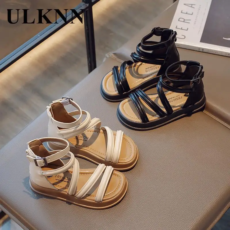 

Children Roman Sandals Princess Cream-colored Thick Black Students Summer Sandals Fashion Shoes The New 2023 Girl Beach Shoes