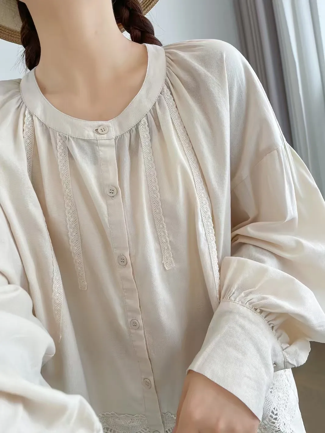 

New 2026 Summer Women Cotton Long Sleeve Shirt, O Neck Embroidery Hollowed-out, Mori Girl French Casual Loose Blouse T66652CC