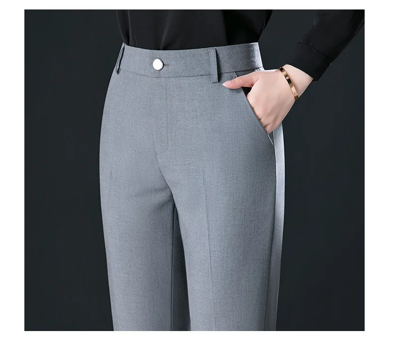 2025 Spring Fall Black Elegant Career Formal Suit Pants Women, Khaki Straight High Waist Loose Women's Work Trousers/cargo Pants