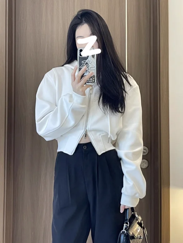 เสื้อฮู้ดมีซิป เสื้อผ้าผู้หญิง สไตล์โดดเด่น ไม่มีฮู้ด ลายสก็อต เรียบง่าย สไตล์มินิมอล สำหรับผู้หญิงและคู่รัก ทรงเข้ารูป ลายกราฟิกหลากหลาย