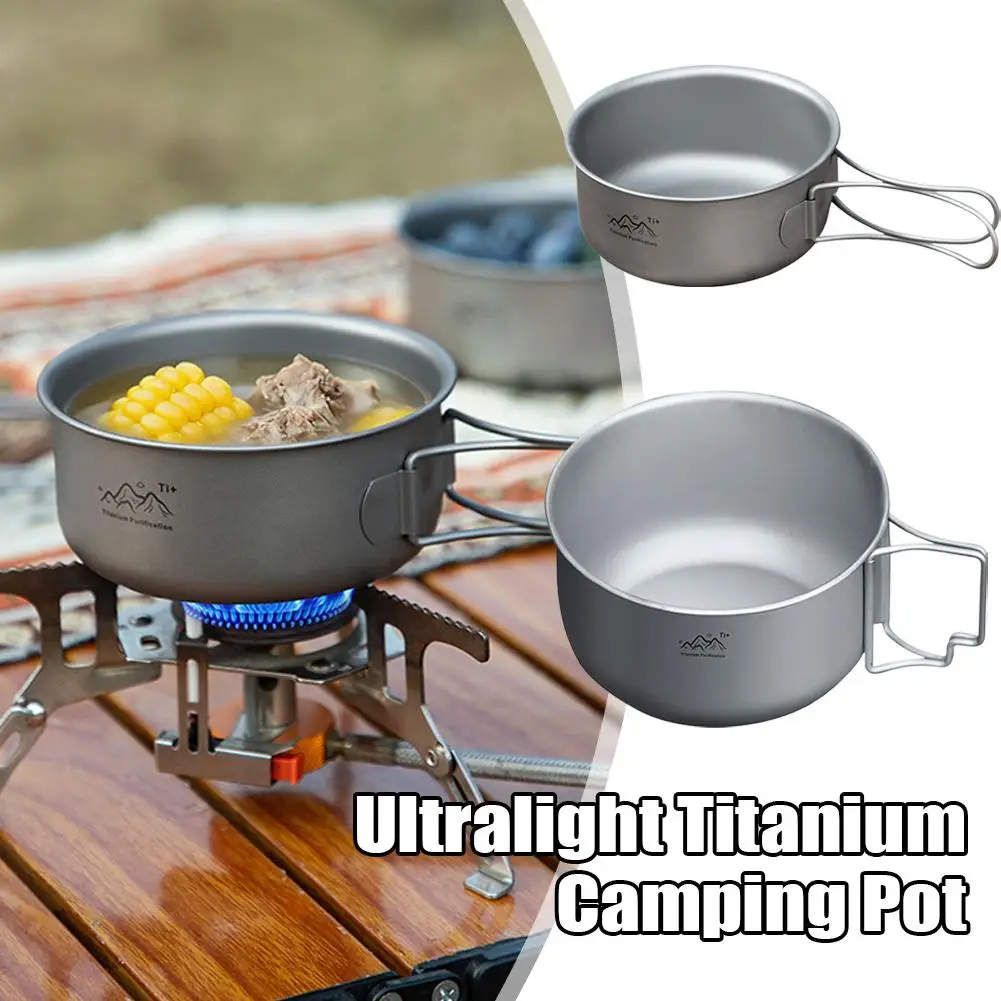 Olla portátil plegable para acampar al aire libre con revestimiento de titanio, tazón de fideos instantáneos saludable, multifuncional