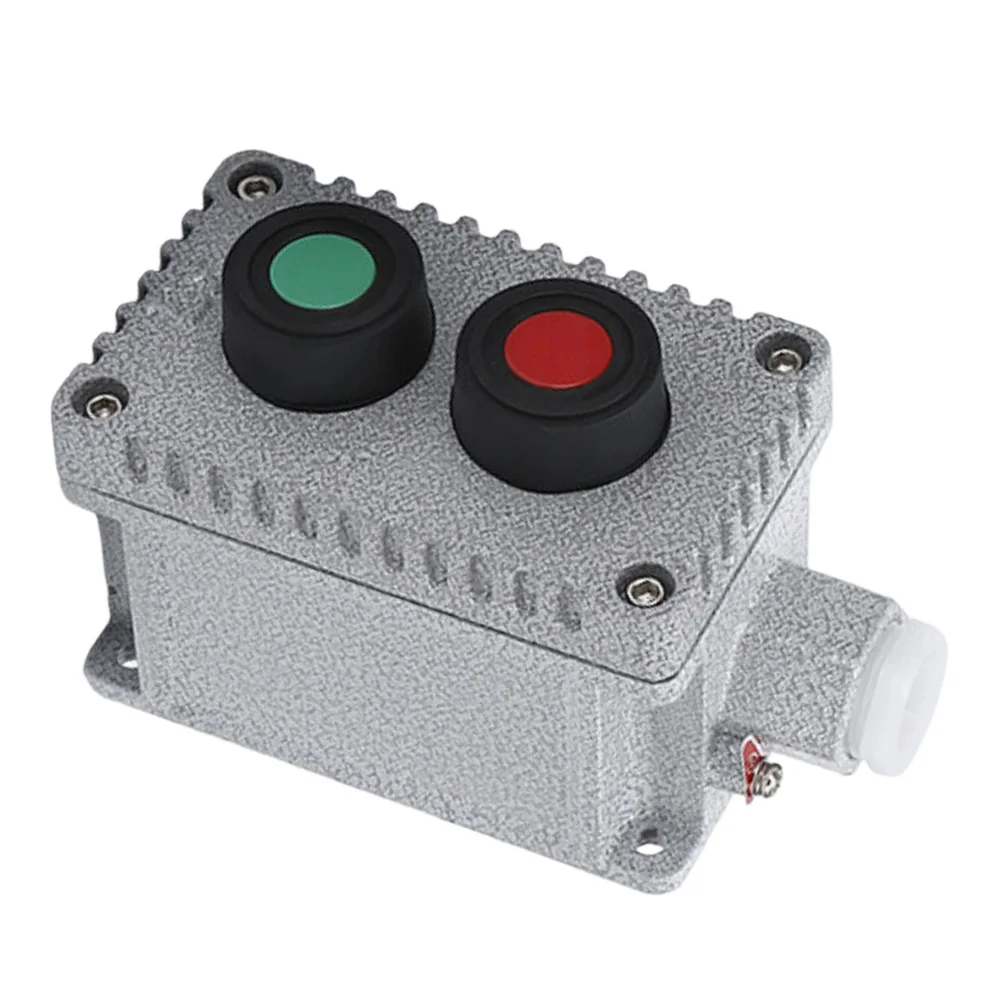 Explosion Proof Button Box 220V 380V 10A Dual Start Switch IP65 IICT6 Aluminum Casting G3/4 Inlet 10 14mm Cable Range