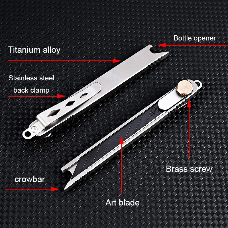 Imagem -03 - Bolso Titanium Alloy Utility Faca Desembalando Wallpaper Escultura Expresso Office Metal Cutting Paper Back Clip