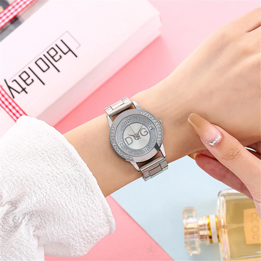 Luksusowy markowy damski zegarek przewiewny Rhinestone stalowo-złoty pasek zegarki damskie zegarki zegarki bezpłatne narzędzie pasek