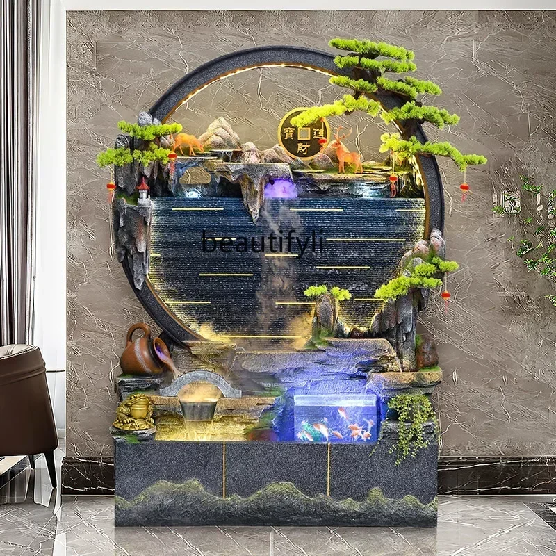 

53Garden water curtain wall, running water screen, living room ornament, lucky feng shui wheel, fish pond landscaping view