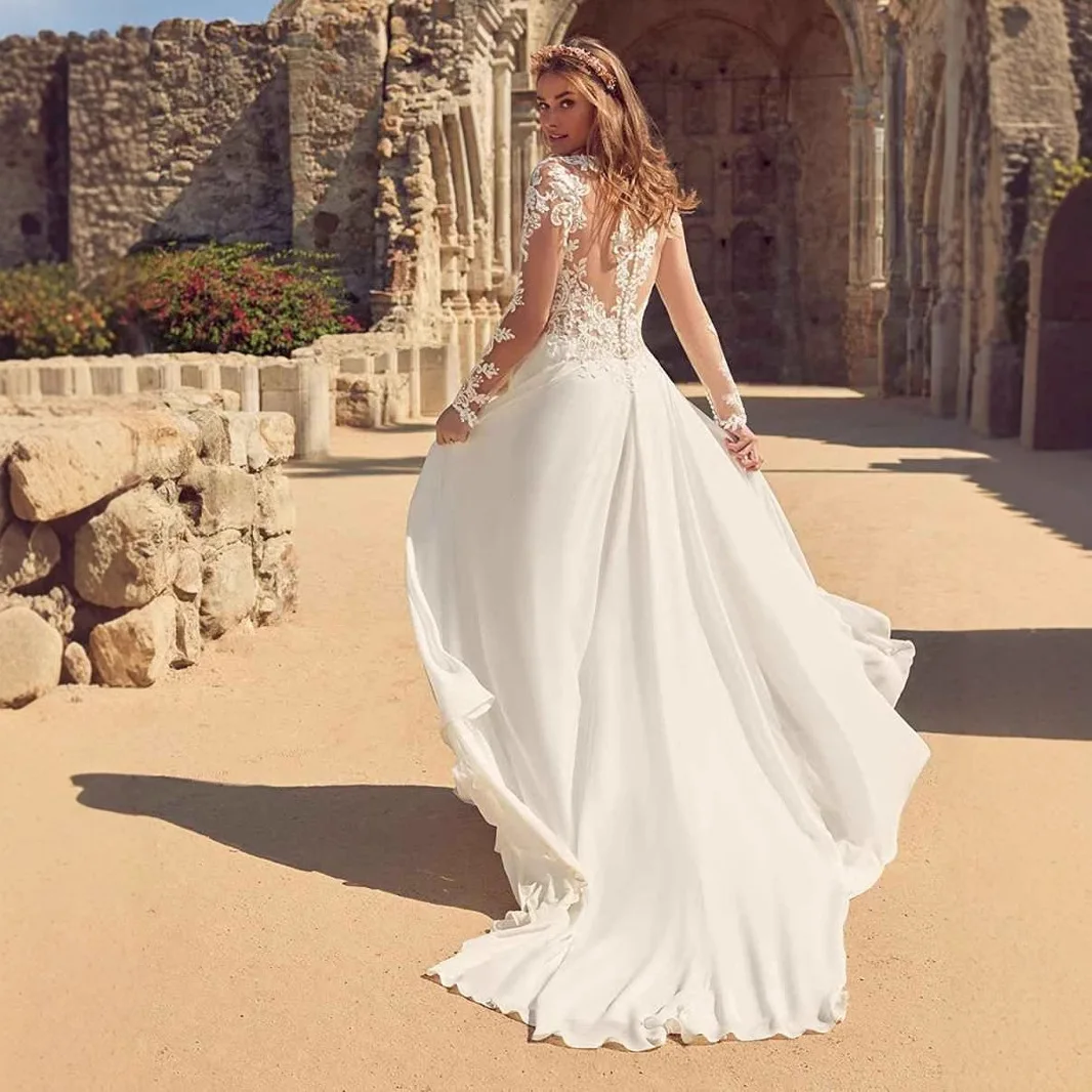 

New European and American Women's Clothing Long Sleeve Bridal Wedding Dress Gown