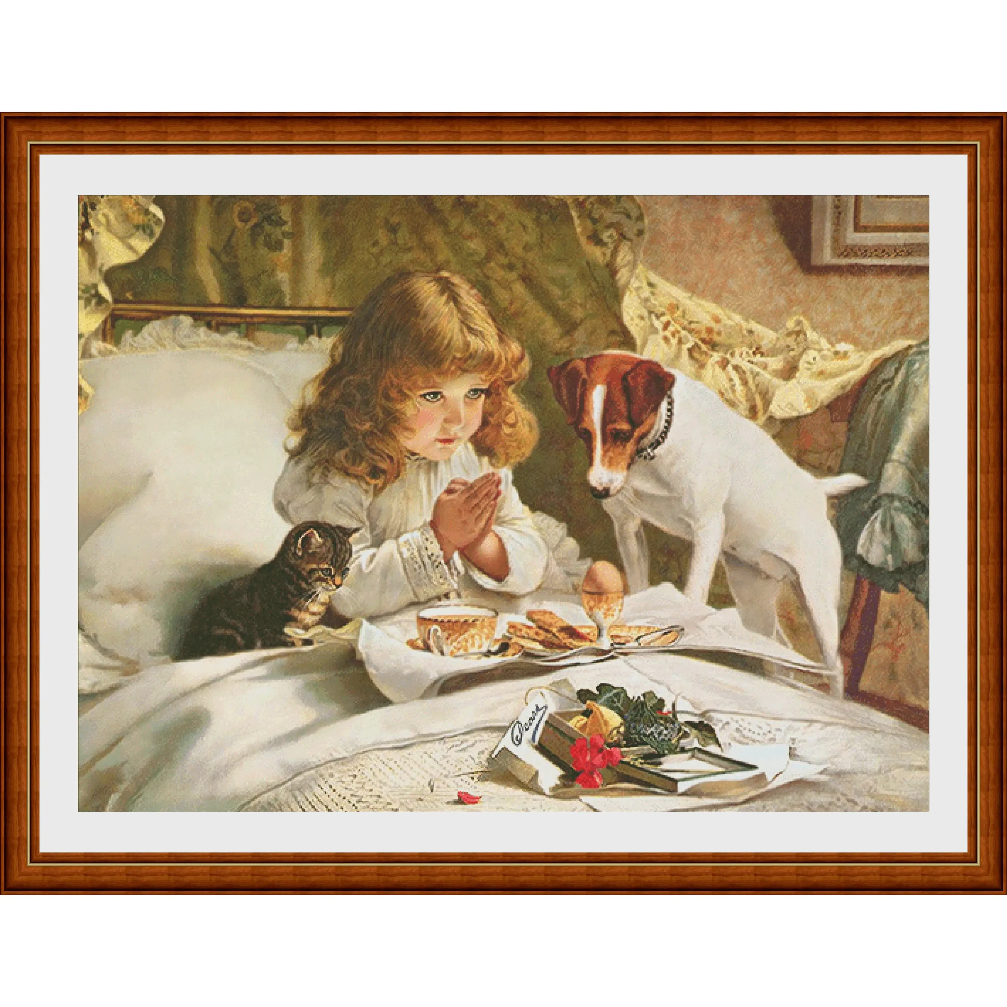 | DIY Stamped Cross Stitch Kit for Beginners, 11CT 14CT 16CT Printed Can[7 Elephants][ZZ6850-The Girl Who Prayed Before Meals]