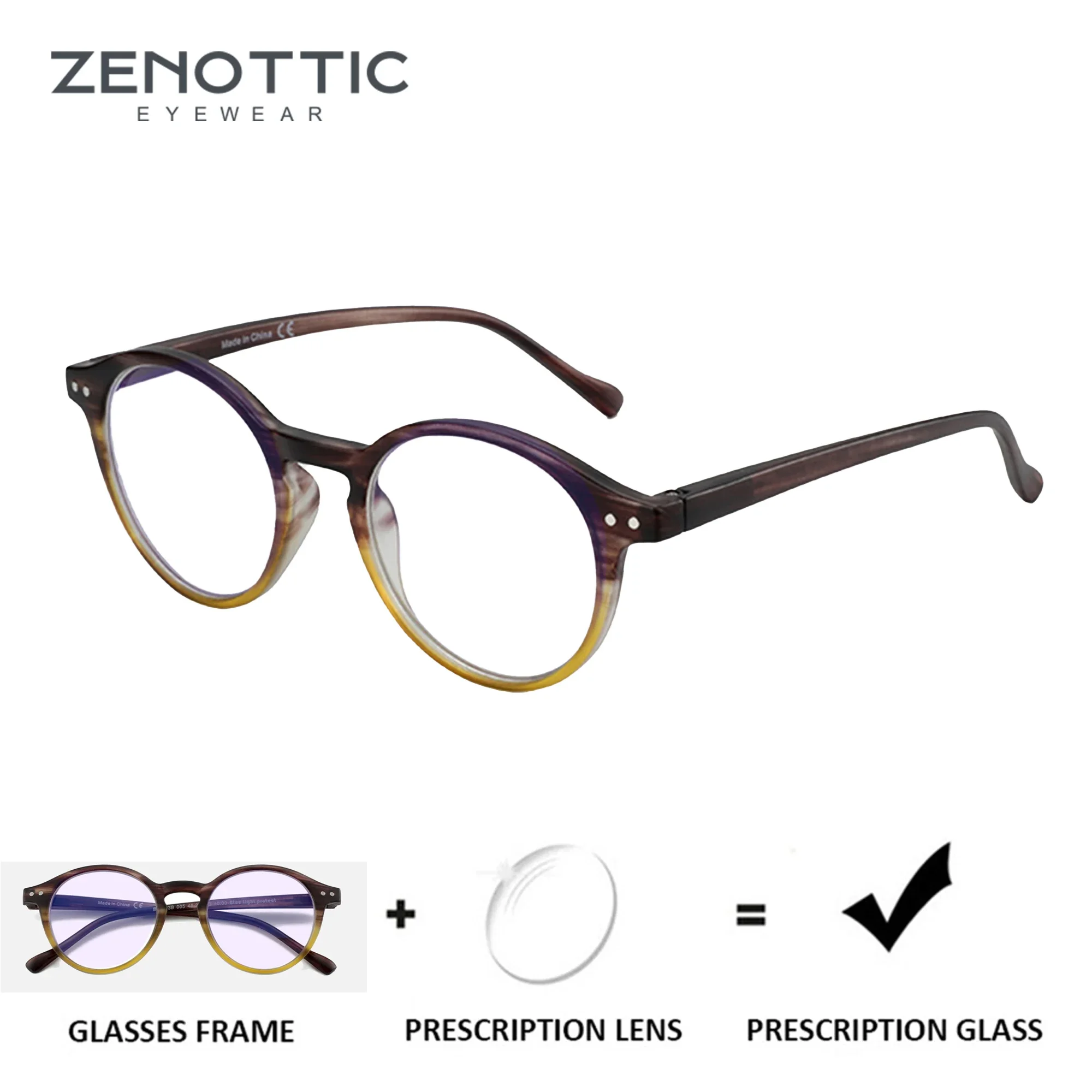 

ZENOTTIC Custom Round Prescription Retro Glasses Optical Eyeglasses Anti Blue Light Hyperopia/Progressive/Myopia for Women Men