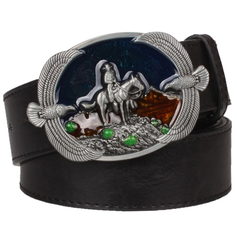 Bandeira americana selvagem ocidental cowboy cinto moda masculina couro do plutônio metal cobre fivela wrangler wilderness rider cinto decorativo