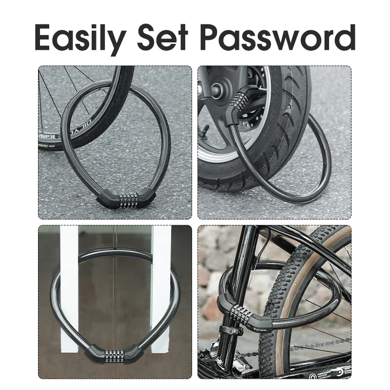 WEST BIKING Bicycle Cable Lock 5 Digit Password Anti-theft Bike Lock Thicken Durable MTB Road Bike Motorcycle E-bike Lock