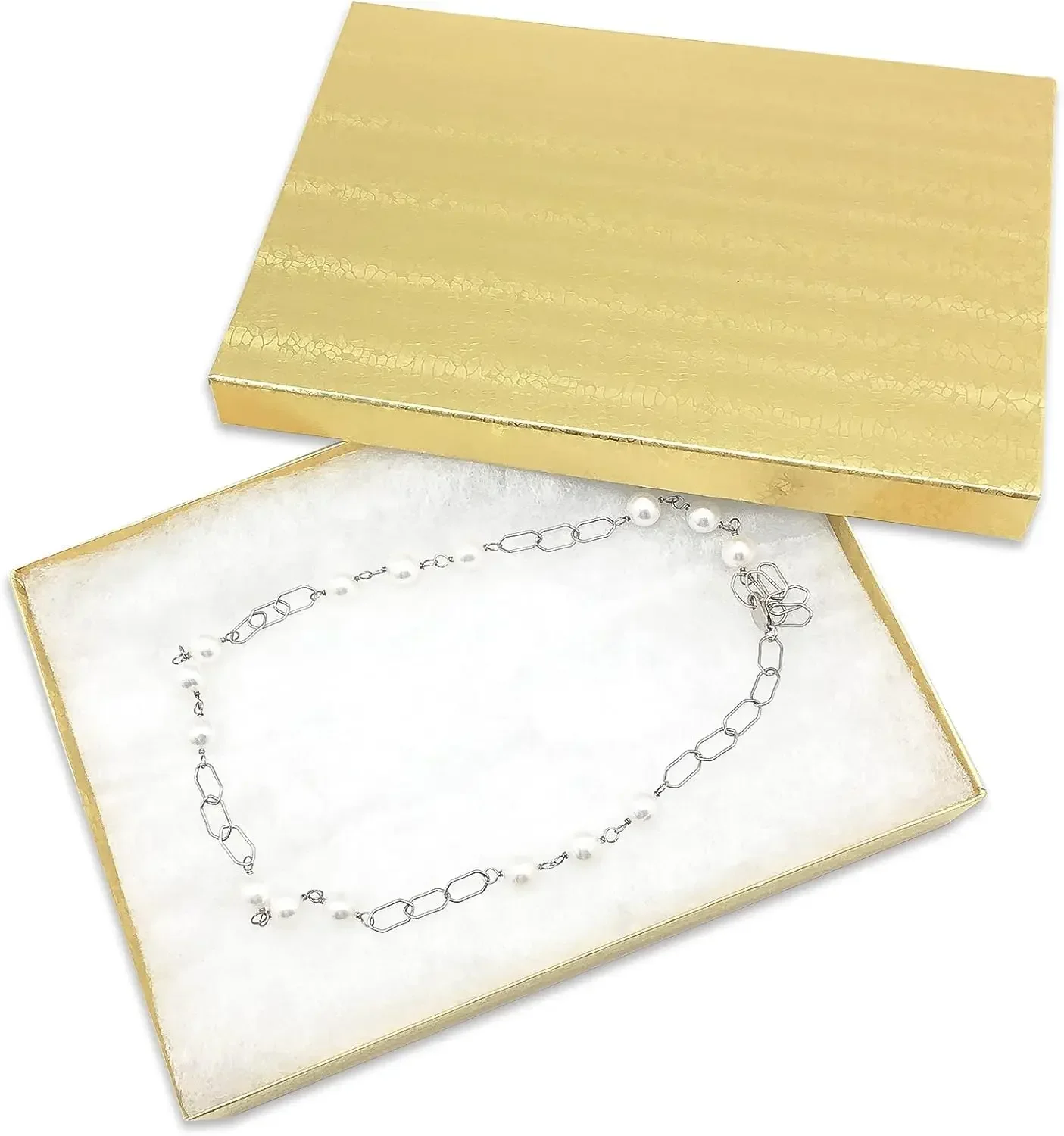 TheDisplayGuys - 100-Pack #75 Cotton Filled Cardboard Paper Jewelry Boxes Gift Case - Gold Foil (7.1