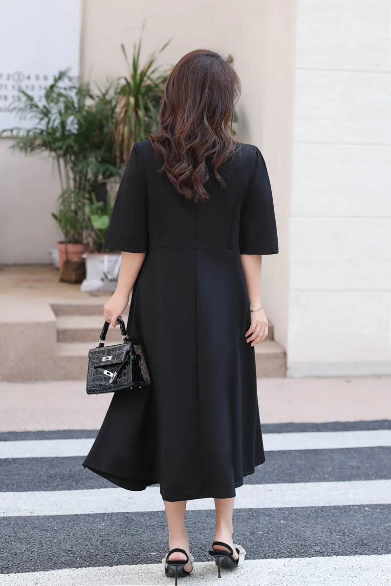 New 2023 Ladies Spring Summer Plus Size Dress For Women Large Size Short Sleeve V-neck Black Long Dress 4XL 5XL 6XL 7XL