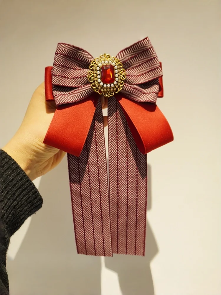 Burgundy Retro Bow Tie for Women, Preppy Style Jk Collar Flower, Shirt Accessory Bow Pin, Workplace Commute Collar Accessory