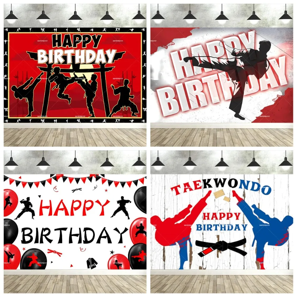 

Martial Arts Karate Taekwondo Theme Birthday Banner Background, Boy Adult Birthday Party Decoration Photography Studio Backdrop