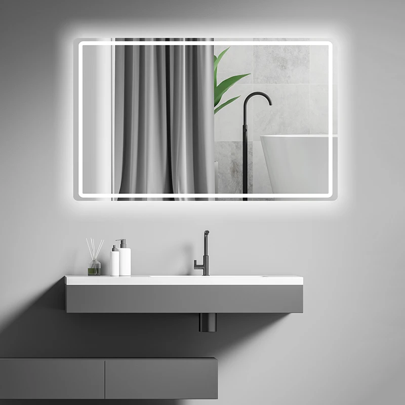 Large Rectangle Anti-Fog LED Smart Bathroom Mirror Wall Mounted Frameless Square Vanity
